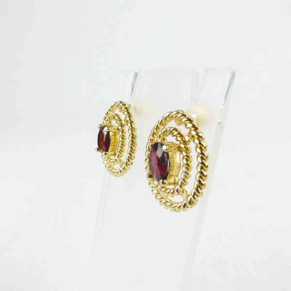 Gold-tone and Red Oval Earrings