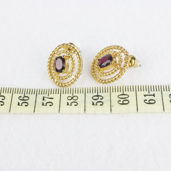 Gold-tone and Red Oval Earrings
