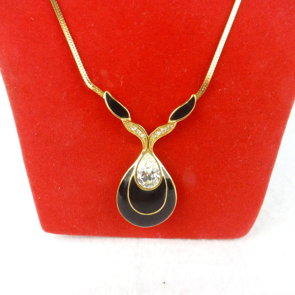 Trifari Black and Gold Diamanté Necklace