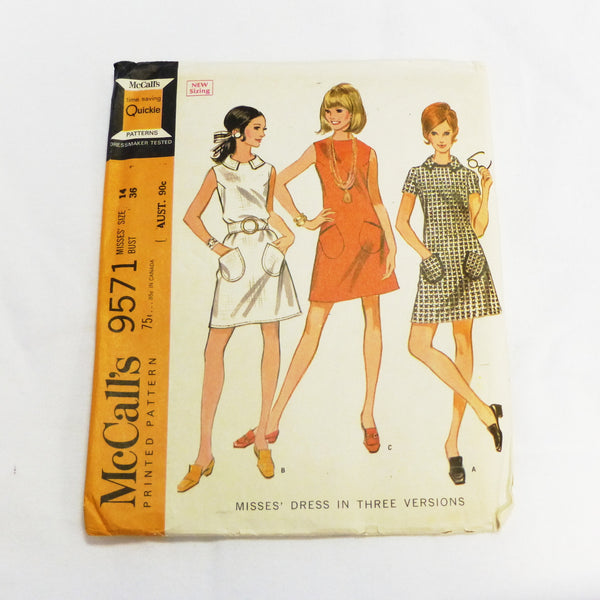 McCalls 9571 1968 Sewing Pattern Misses Dress Sz S
