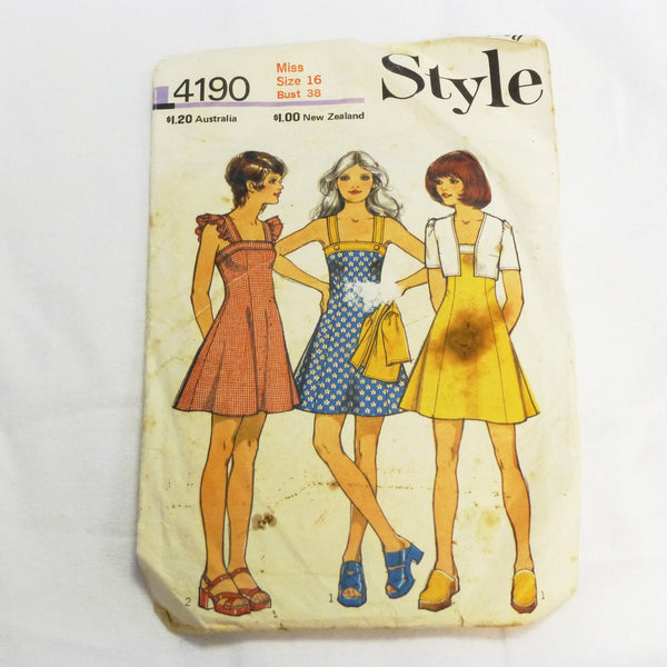 Style 4190 1973 Sewing Pattern Summer Dress Sz L