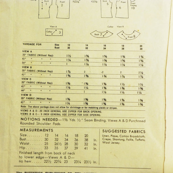 Butterick 6886 1945 Sewing Pattern Misses Blouse. Sz M/L