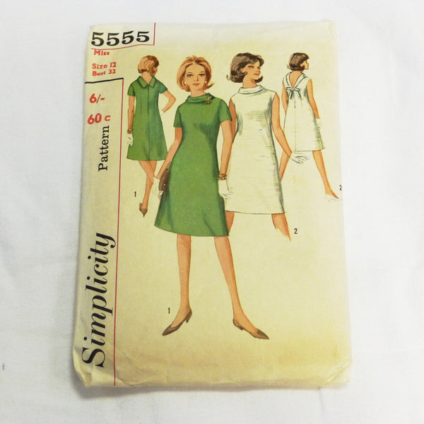 Simplicity 5555 1964 Sewing Pattern Misses Dress. Sz XS