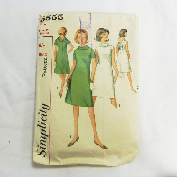 Simplicity 5555 1964 Sewing Pattern Misses Dress. Sz S