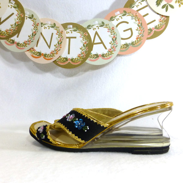 Jibson Beaded Lucite Wedges. Size 7