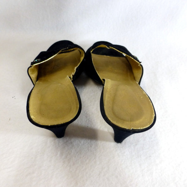 Black Velvet Mules with Diamonte Detail. Size 8