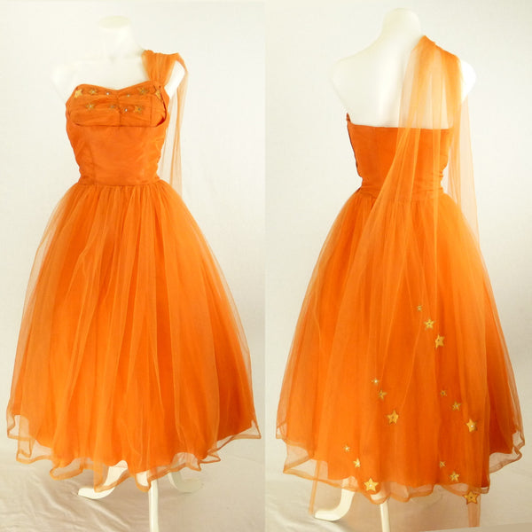 Orange Tulle Prom Dress with Stars. Sz S