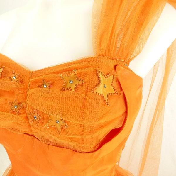 Orange Tulle Prom Dress with Stars. Sz S