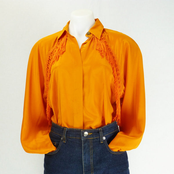 Ranier Orange Tasseled Silk Shirt. Sz M