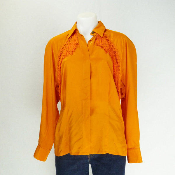 Ranier Orange Tasseled Silk Shirt. Sz M