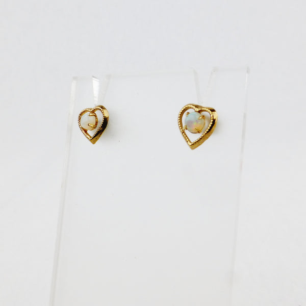 Opal Heart Shaped Stud Earrings