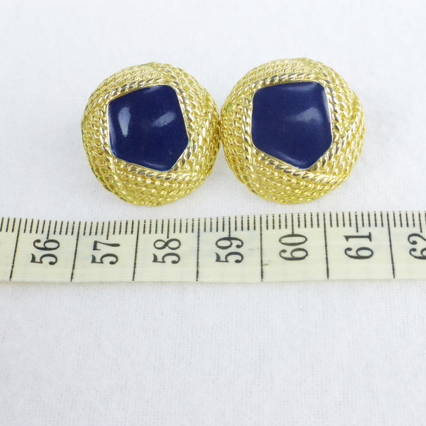 Navy Enamel Button Earrings