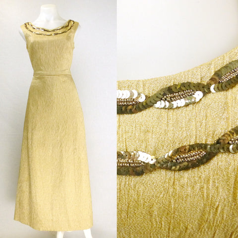 Gold Lurex Sequin Ball Gown. Sz M/L