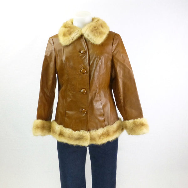 Tan Leather and Fur Jacket. sz S/M