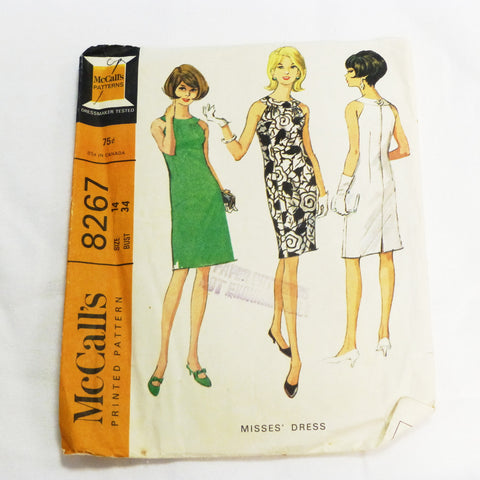McCalls 8267 1966 Sewing Pattern Misses Dress Sz S